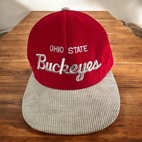 Vintage Ohio State Buckeyes Script Corduroy Snapback Hat Cap 90s AJD University - Picture 1 of 15